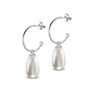 Ocelové náušnice polokruhy s perlami ve tvaru kapkySwarovski - Crystal White