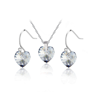 Stříbrný rhodiovaný set ve tvaru srdce s krystaly Swarovski - Crystal CAL