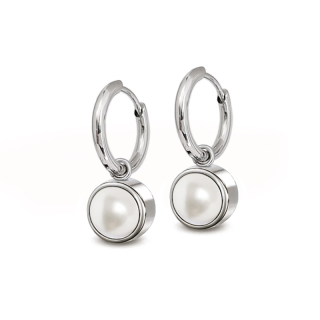 Ocelové náušnice kruhy s perlami Button Swarovski - Crystal White