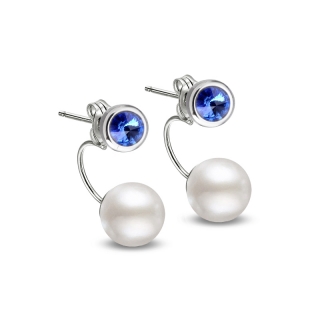 Ocelové dvojité náušnice s perlami a krystaly Deluxe Rivoli Swarovski - Sapphire