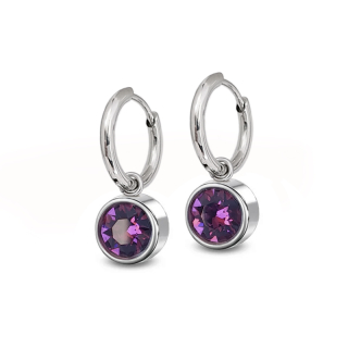 Ocelové náušnice kruhy s krystaly Swarovski - Amethyst