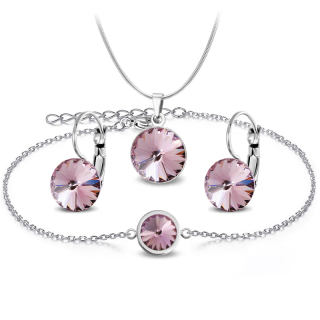 3-dílný ocelový set Rivoli - náramek, náhrdelník a náušnice klapky s krystaly Swarovski - Light Amethyst