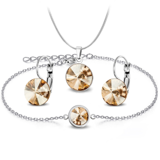 3-dílný ocelový set Rivoli - náramek, náhrdelník a náušnice klapky s krystaly Swarovski - Crystal Golden Shadow