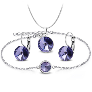 3-dílný ocelový set Rivoli - náramek, náhrdelník a náušnice klapky s krystaly Swarovski - Tanzanite