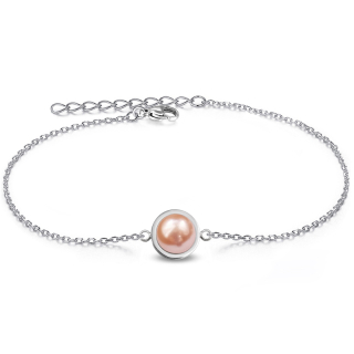 Ocelový náramek s perlou Button Swarovski - Rose Peach