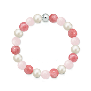 Náramek z přírodních kamenů a perly Swarovski - růženín a rodochrozit