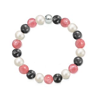 Náramek z přírodních kamenů a perly Swarovski - labradorit a rodochrozit