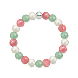 Náramek z přírodních kamenů a perly Swarovski - avanturín a rodochrozit