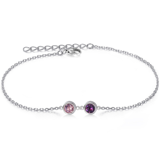 Ocelový náramek Duo Chaton s krystaly Swarovski - Light Amethyst/Amethyst