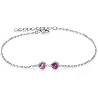 Ocelový náramek Duo Chaton s krystaly Swarovski - Rose/Fuchsia