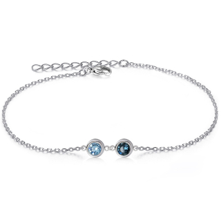 Ocelový náramek Duo Chaton s krystaly Swarovski - Aquamarine/Montana