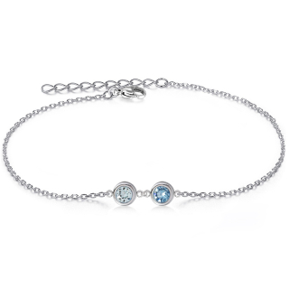 Ocelový náramek Duo Chaton s krystaly Swarovski - Light Azore/Aquamarine