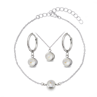 3-dílná ocelová sada Chaton Deluxe - náramek, náhrdelník a náušnice kruhy s krystaly Swarovski - Light Grey Delite