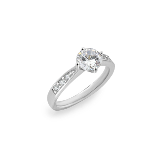 Stříbrný rhodiovaný prsten Round Zirconia se zirkonem Swarovski - White