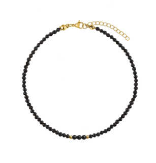Minerální náramek z přírodních kamenů a perla Swarovski ve zlaté 14K oceli - černý turmalín