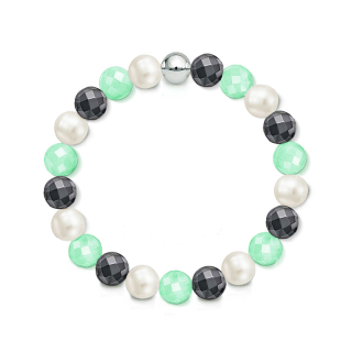 Náramek z přírodních kamenů a perly Swarovski - mentolový jadeit a hematit