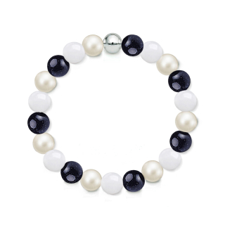 Náramek z přírodních kamenů a perly Swarovski - bílý jadeit a modrý avanturín