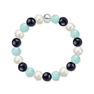 Náramek z přírodních kamenů a perly Swarovski - amazonit a modrý avanturín
