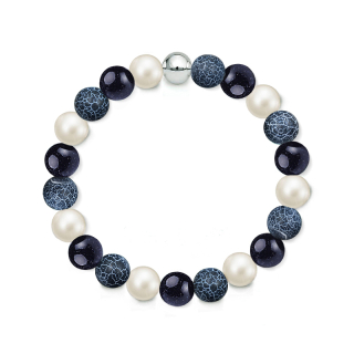 Náramek z přírodních kamenů a perly Swarovski - dračí achát a modrý avanturín