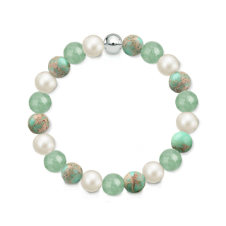 Náramek z přírodních kamenů a perly Swarovski - avanturín a tyrkysový regalit