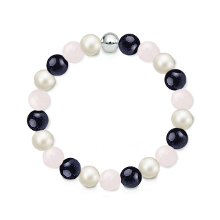 Náramek z přírodních kamenů a perly Swarovski - růženín a modrý avanturín