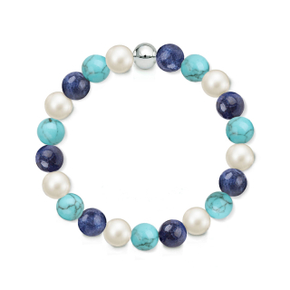 Náramek z přírodních kamenů a perly Swarovski - sodalit a tyrkys