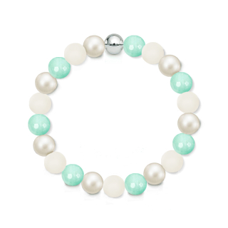 Náramek z přírodních kamenů a perly Swarovski - mentolový mint jadeit a matný vápenec