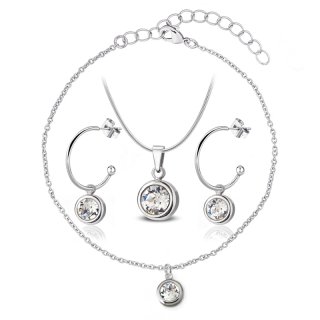 3-dílný ocelový set Deluxe - náramek, náhrdelník a náušnice polokruhy s krystaly Swarovski - Crystal F