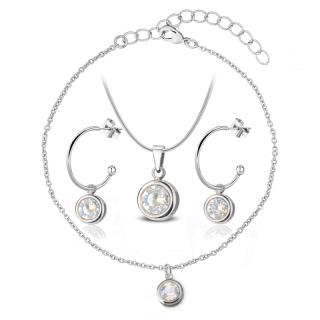 3-dílný ocelový set Deluxe - náramek, náhrdelník a náušnice polokruhy s krystaly Swarovski - Crystal Moonlight