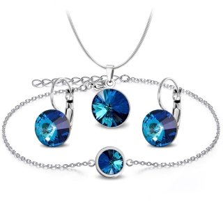 3-dílný ocelový set Rivoli - náramek, náhrdelník a náušnice klapky s krystaly Swarovski - Bermuda Blue
