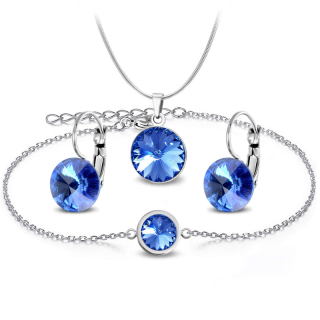 3-dílný ocelový set Rivoli - náramek, náhrdelník a náušnice klapky s krystaly Swarovski - Sapphire