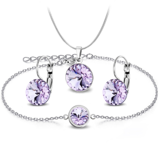 3-dílný ocelový set Rivoli - náramek, náhrdelník a náušnice klapky s krystaly Swarovski - Violet