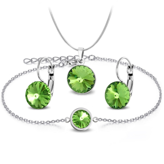 3-dílný ocelový set Rivoli - náramek, náhrdelník a náušnice klapky s krystaly Swarovski - Peridot