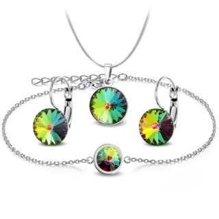 3-dílný ocelový set Rivoli - náramek, náhrdelník a náušnice klapky s krystaly Swarovski - Crystal Vitrail Medium