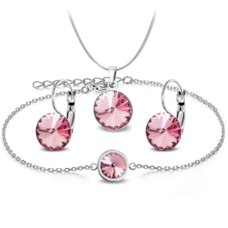 3-dílný ocelový set Rivoli - náramek, náhrdelník a náušnice klapky s krystaly Swarovski - Light Rose