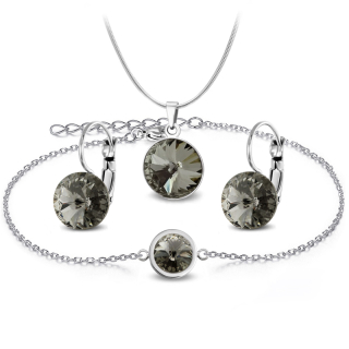 3-dílný ocelový set Rivoli - náramek, náhrdelník a náušnice klapky s krystaly Swarovski - Black Diamond
