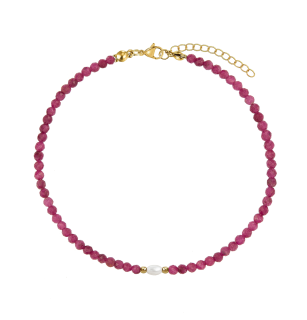 Minerální náramek z přírodních kamenů a perla Swarovski ve zlaté 14K oceli - rubín